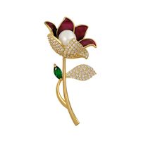 Fashion Diamond Rose Flower Pearl Brooch main image 6