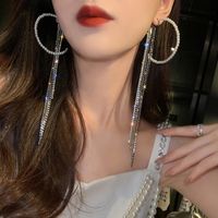 Fashion Pearls Circle Rhinestones Long Earrings main image 3