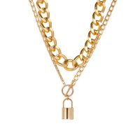 Fashion Gold Lock Pendant Double-layer Necklace main image 1
