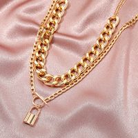 Fashion Gold Lock Pendant Double-layer Necklace main image 3