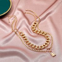 Fashion Gold Lock Pendant Double-layer Necklace main image 5