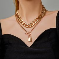 Fashion Gold Lock Pendant Double-layer Necklace main image 6