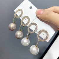 Fashion Full Diamond Pearl Stud Earrings main image 5