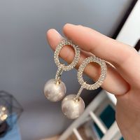 Fashion Full Diamond Pearl Stud Earrings main image 4
