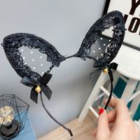 B114-3 Pointed Cat Ear Headband Lace Dot Mesh With Bell Bow Headband Selling Cute Hair Accessories main image 6