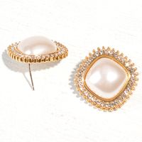 Korea Square Pearl Diamond Earrings Wholesale main image 3