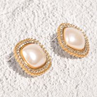 Korea Square Pearl Diamond Earrings Wholesale main image 4