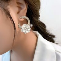 Retro Moon Flower Rhinestone Earrings main image 4