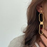 Korean Matte Gold Oval Long Earrings main image 4