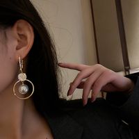 Fashion Rhinestone Circle Pearl Long Earrings main image 4