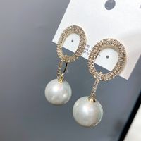Fashion Full Diamond Pearl Stud Earrings sku image 1