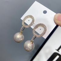 Fashion Full Diamond Pearl Stud Earrings sku image 2