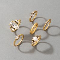Fashion Gold-plated Pearl Rhinestone 6-piece Rings Set main image 11