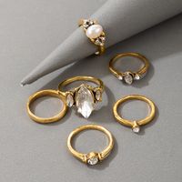 Fashion Gold-plated Pearl Rhinestone 6-piece Rings Set main image 6