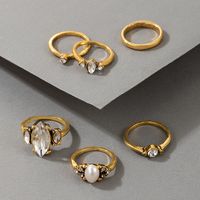 Mode Vergoldete Perle Strass 6-teiliges Ringe-set sku image 3