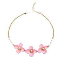 Einfache Rosa Perle Blumenlegierung Halskette Großhandel main image 6