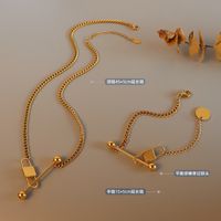 Fashion Lock Round Bar Titanium Steel Necklace Bracelet Set main image 3