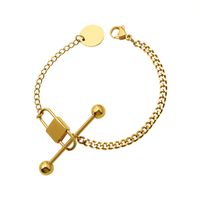 Fashion Lock Round Bar Titanium Steel Necklace Bracelet Set main image 6