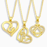 Fashion Diamond Heart-shape Letter Mom Copper Necklace main image 1