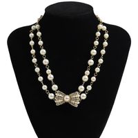 Korean Double-layer Bowknot Pearl Necklace Wholesale main image 3