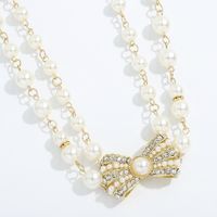 Korean Double-layer Bowknot Pearl Necklace Wholesale main image 4