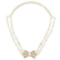 Korean Double-layer Bowknot Pearl Necklace Wholesale main image 6