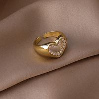Retro Hollow Pearl Heart Open Ring sku image 1