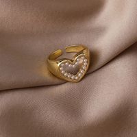 Retro Hollow Pearl Heart Open Ring main image 1