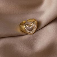 Retro Hollow Pearl Heart Open Ring main image 2