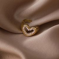 Retro Hollow Pearl Heart Open Ring main image 3