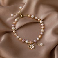 Korea Pearl Crystal Daisy Copper Bracelet Wholesale main image 2