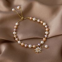 Korea Pearl Crystal Daisy Copper Bracelet Wholesale main image 3