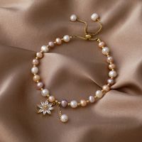 Korea Pearl Crystal Daisy Copper Bracelet Wholesale main image 4