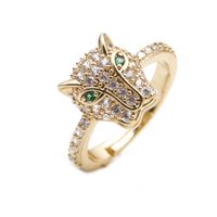 Simple Micro-inlaid Leopard Head  Open Ring main image 1