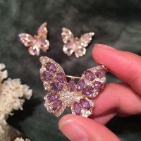 Butterfly Purple Pink Color Diamond Brooch main image 2