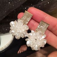 Fashion Diamond Resin White Flower Earrings main image 2