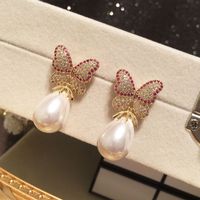 Fashion Butterfly Pearl Long Tassel Earrings main image 4