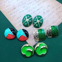 Retro Emerald Green Drip Glaze Alloy Earrings main image 6