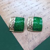 Retro Emerald Green Drip Glaze Alloy Earrings sku image 1
