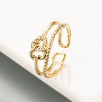 New Double Heart-shaped Opening Copper Micro-inlaid Zircon Ring sku image 1