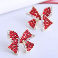Korean Diamond Bow Stud Earrings main image 2