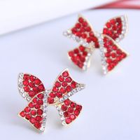 Korean Diamond Bow Stud Earrings main image 3