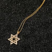 Retro Six-pointed Star Copper Inlaid Zircon Necklace main image 5