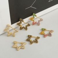 Korean Copper Micro-inlaid Five-pointed Star Earrings main image 6