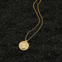 Fashion Round Golden Pattern Copper Inlaid Zircon Necklace main image 5