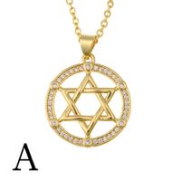 Retro Six-pointed Star Copper Inlaid Zircon Necklace sku image 1