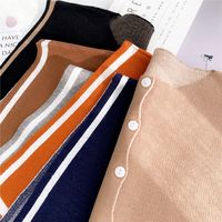 Korean Striped Frame Button Knit Shawl Scarf main image 4