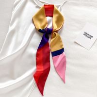 Color-blocking Striped Long Silk Scarf main image 1