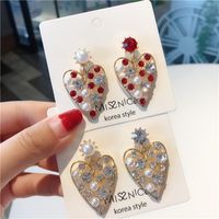Fashion Pearl Rhinestone Hollow Heart-shape Alloy Earrings Wholesale main image 3