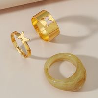 Punk Geometric Butterfly Alloy Resin Couple Ring Set main image 6